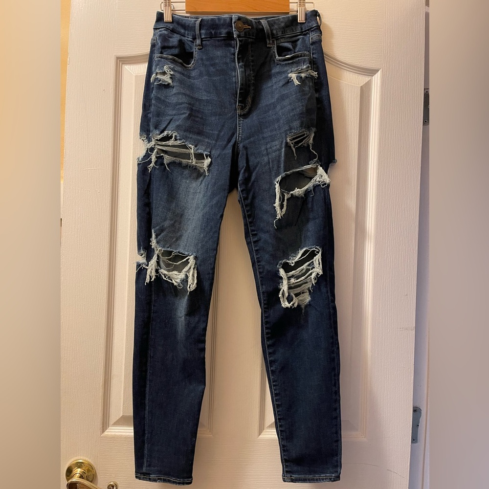 American Eagle Outfitters Dark Blue Distressed Jeggings